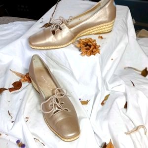 David Tate gold leather wedge